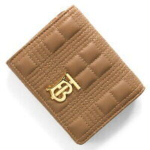 Burberry Lola Quilted Check Trifold Wallet Camel Brown Beige Compact